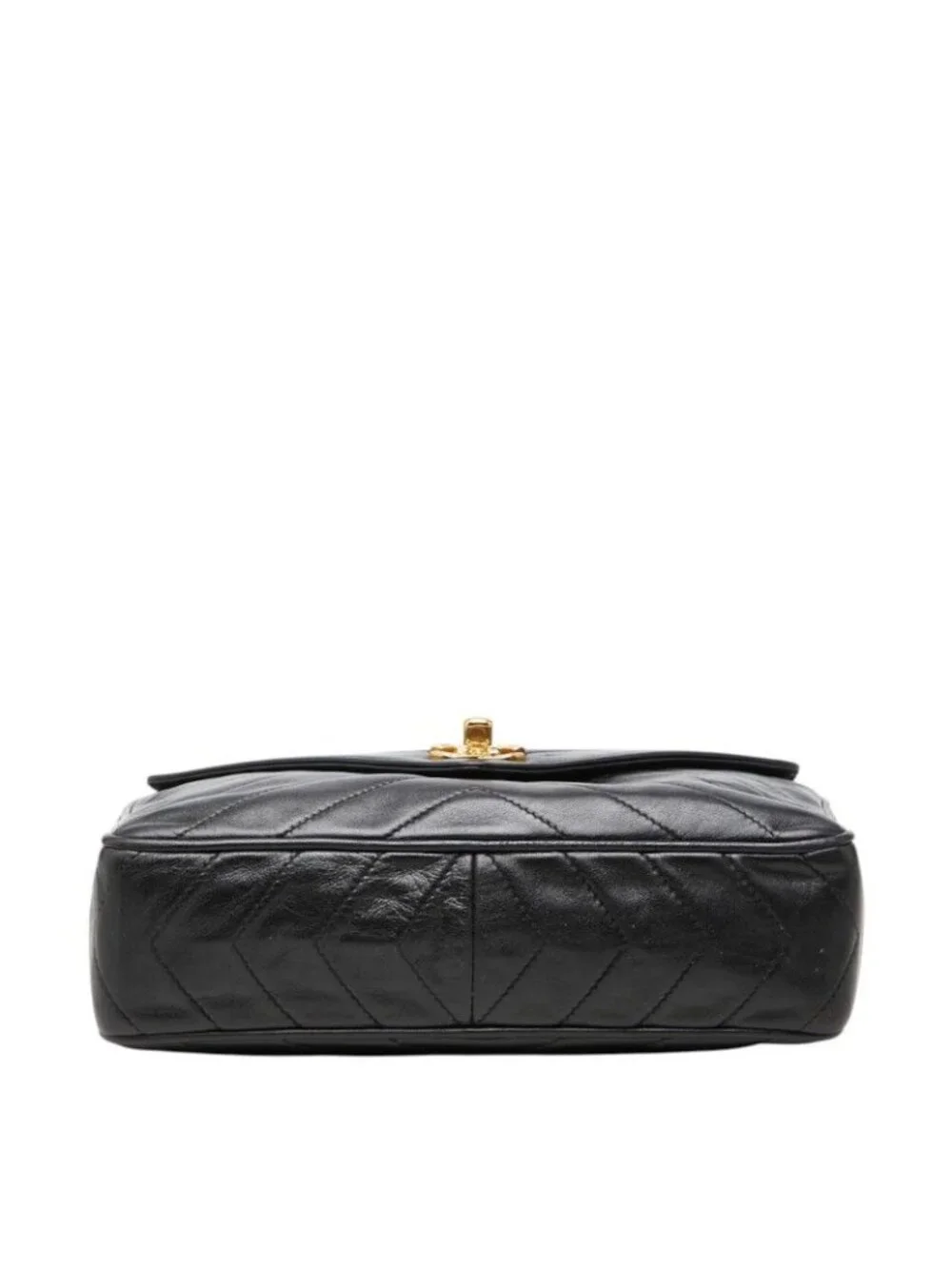 Chanel Chevron V-stitch CC Logo Chain Shoulder Bag Black Lambskin